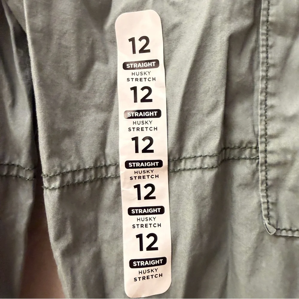 OshKosh Boys Cargo Jogger‎ Pants Sage Green Husky Stretch Size 12 Straight Leg